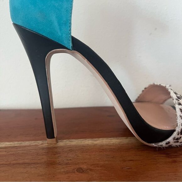 Sole Society Sheila Teal Animal Patterned Ankle Strap Stiletto Heels - Picture 11 of 16